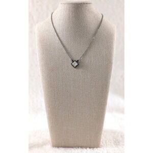 Sorrelli Crystal Pendant Necklace Gunmetal Square Halo Black Accent